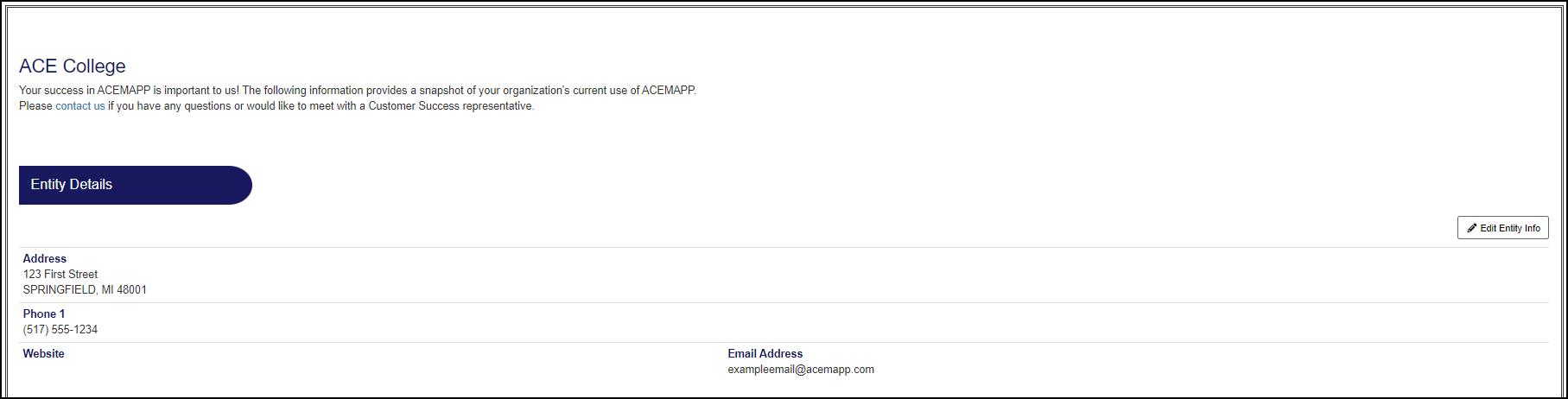 Snapshot Entity details section example.