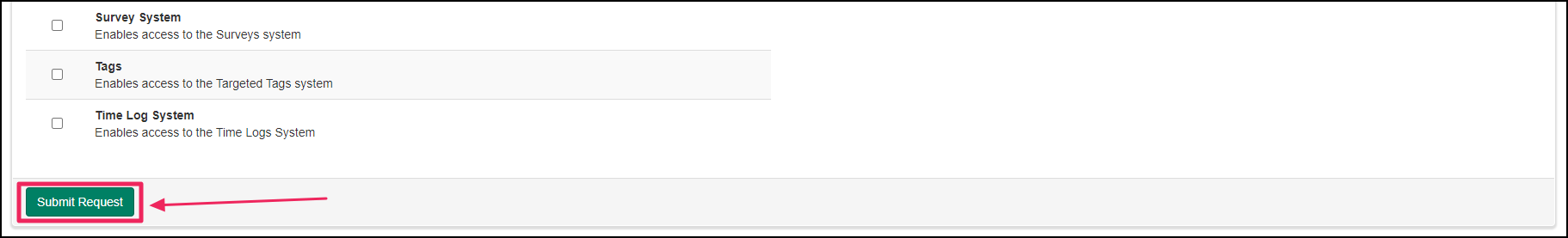 Submit request button example.